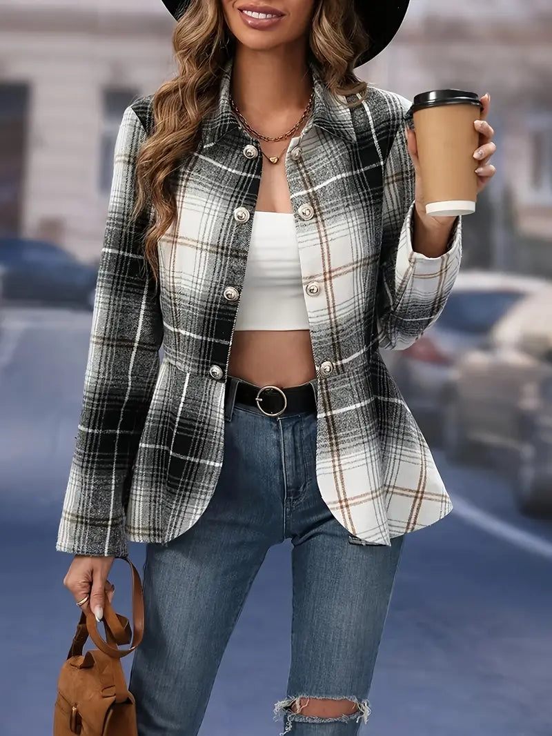 Stockholm Atelier™- Elegant Plaid Blazer