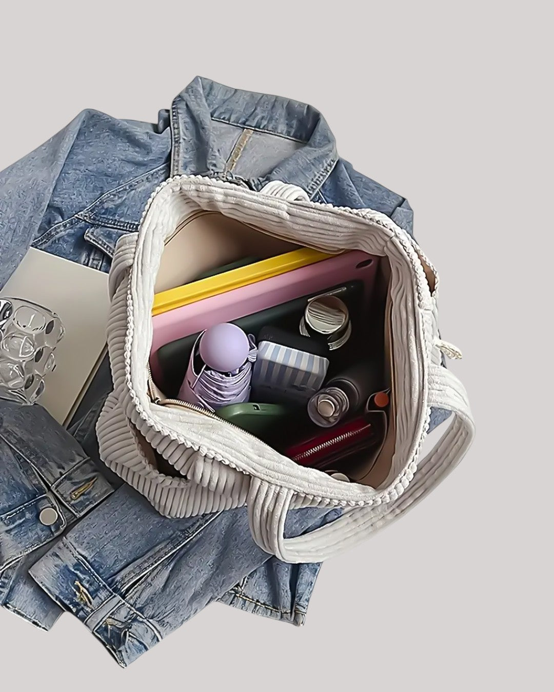 Stockholm Atelier™ | Räfflad toteväska med snördetalj