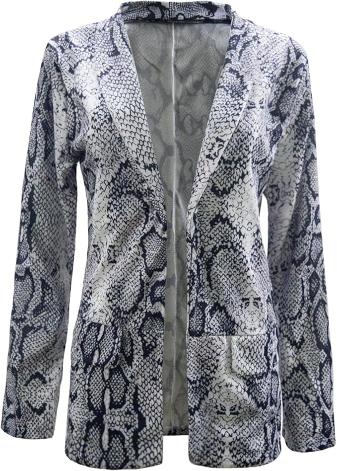 Stockholm Atelier™ - Elegant Snake Print Open Front Blazer