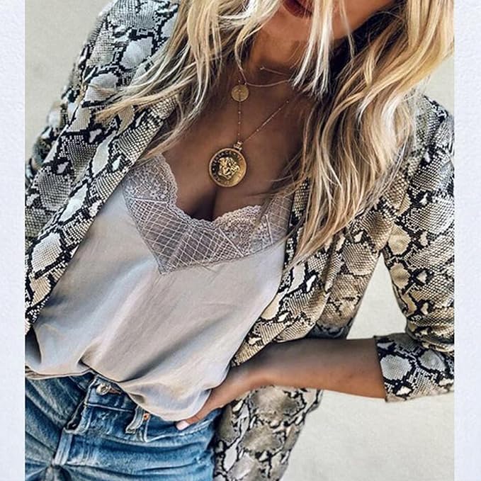 Stockholm Atelier™ - Elegant Snake Print Open Front Blazer