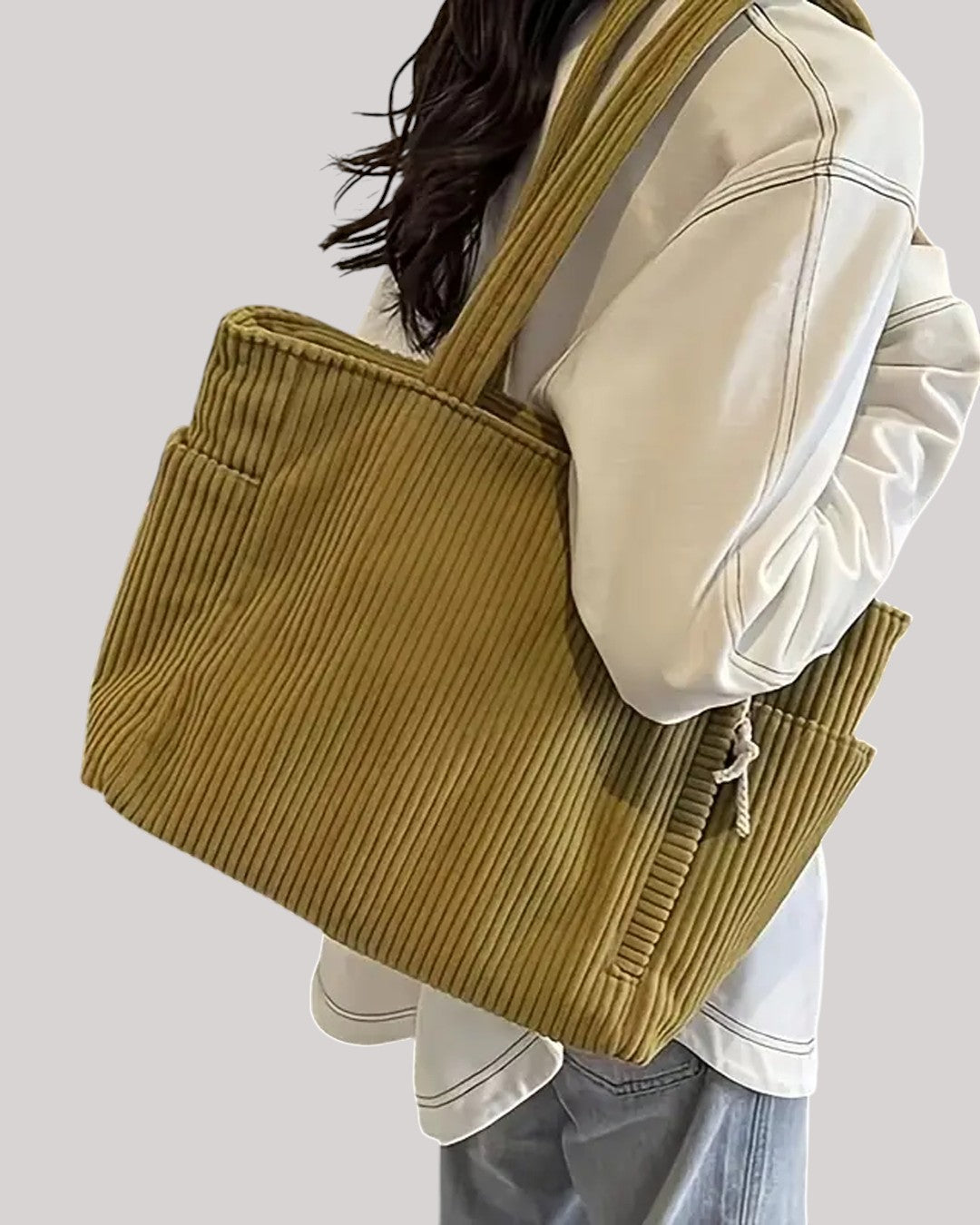 Stockholm Atelier™ | Räfflad toteväska med snördetalj
