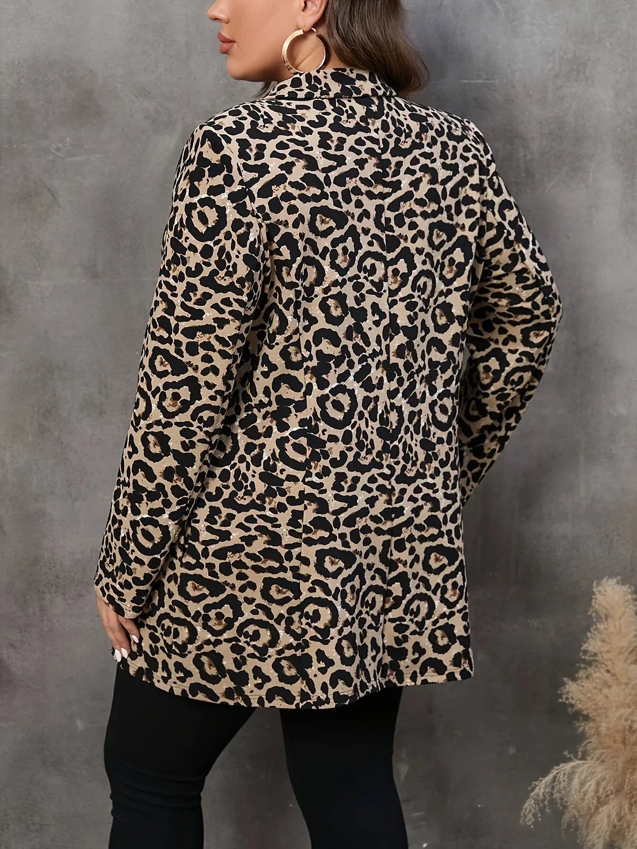 Stockholm Atelier™ - Stylish Plus Size Leopard Pattern Blazer