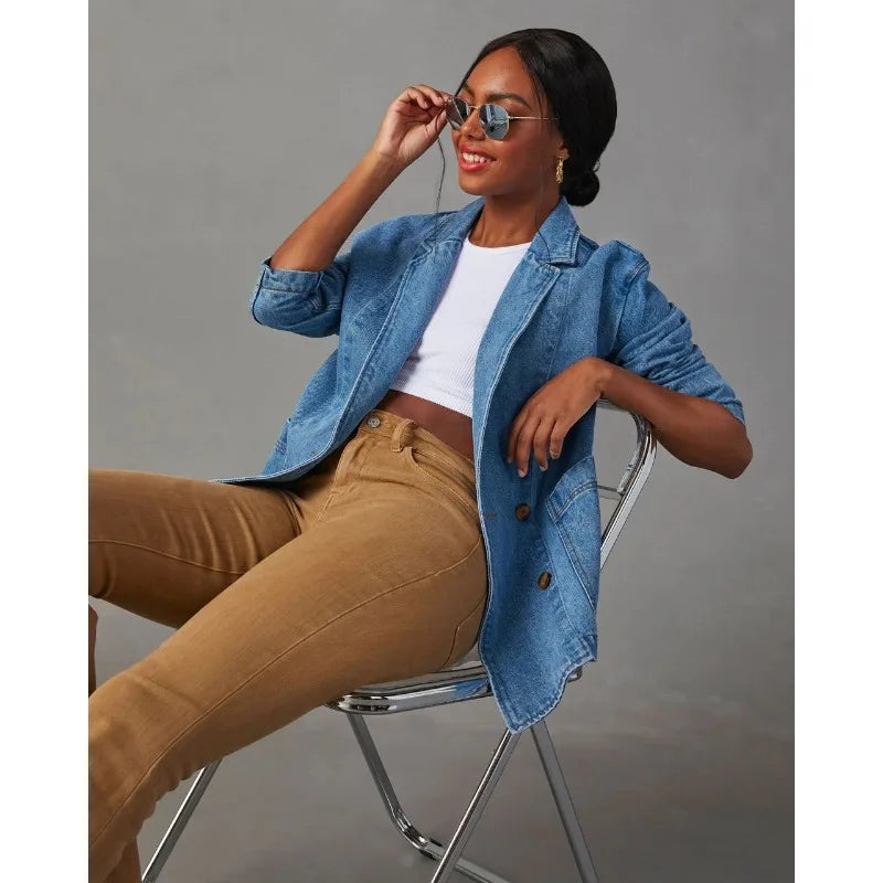 Stockholm Atelier™ - Stylish Denim Blazer Jacket