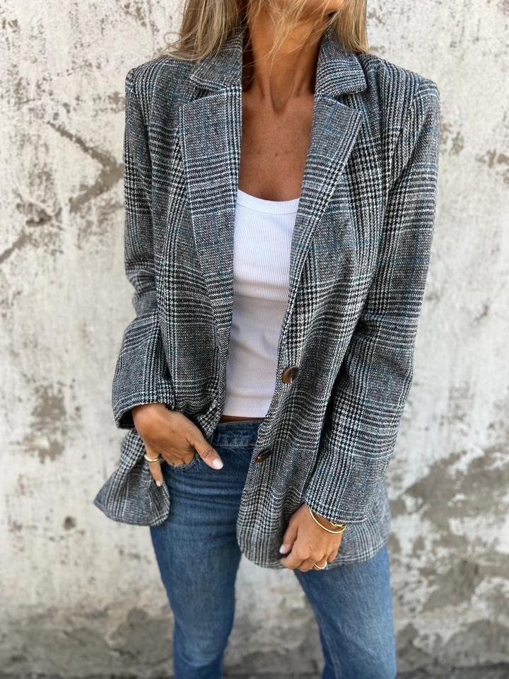 Stockholm Atelier™ - Casual Check Blazer with Lapels