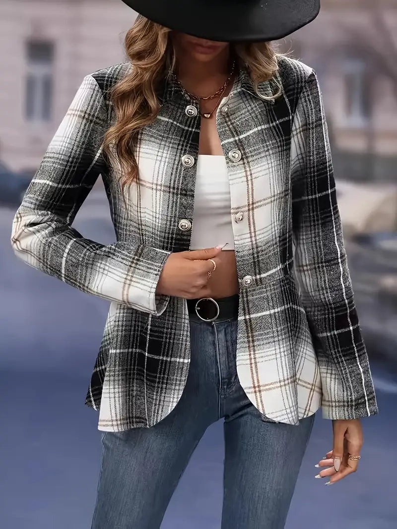 Stockholm Atelier™- Elegant Plaid Blazer