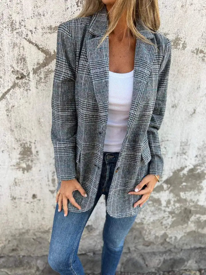 Stockholm Atelier™ - Casual Check Blazer with Lapels