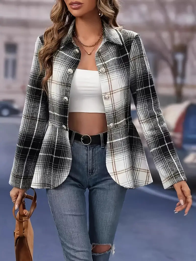 Stockholm Atelier™- Elegant Plaid Blazer