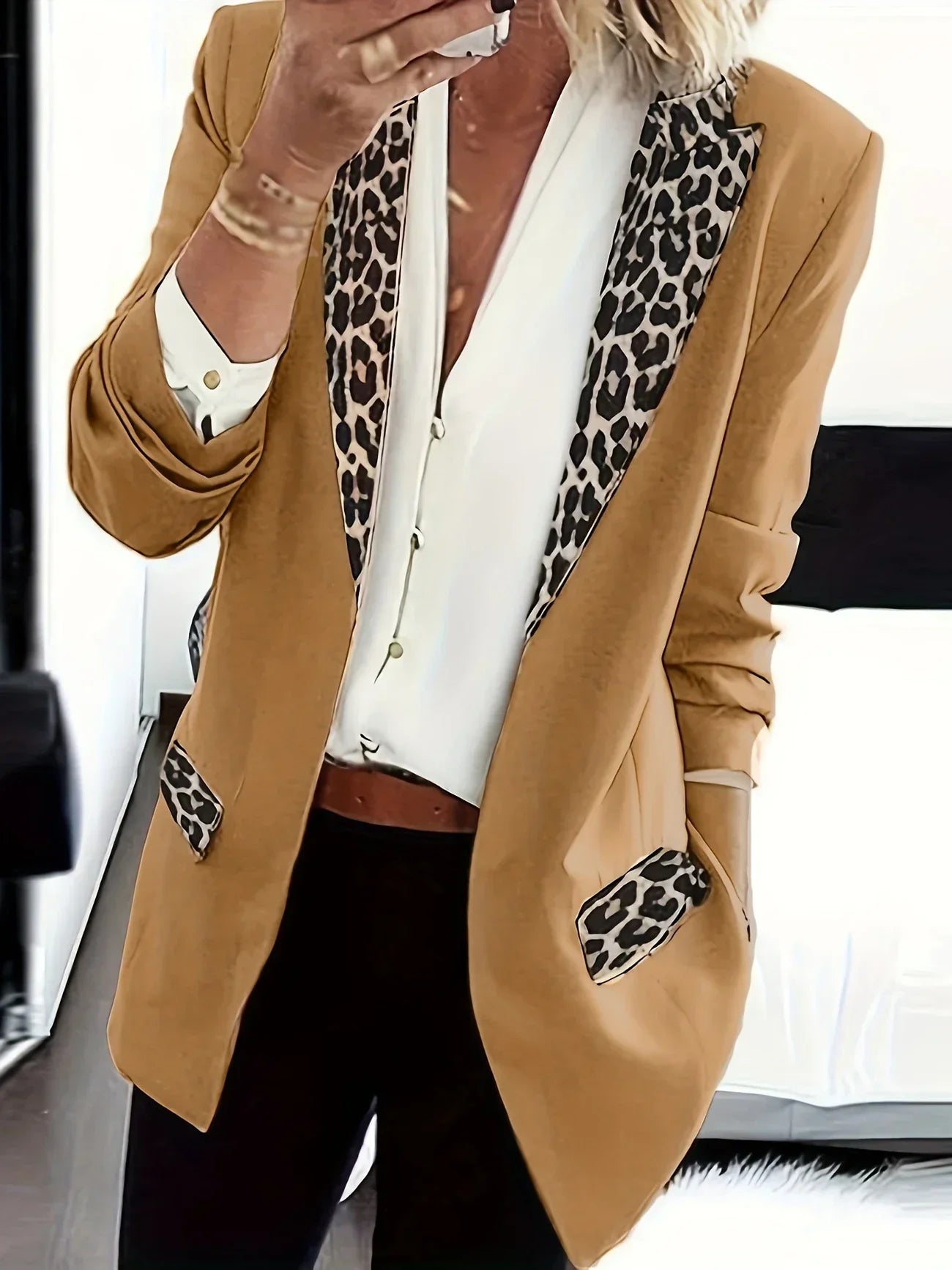 Stockholm Atelier™ - Elegant Leopard Print Collar Coat