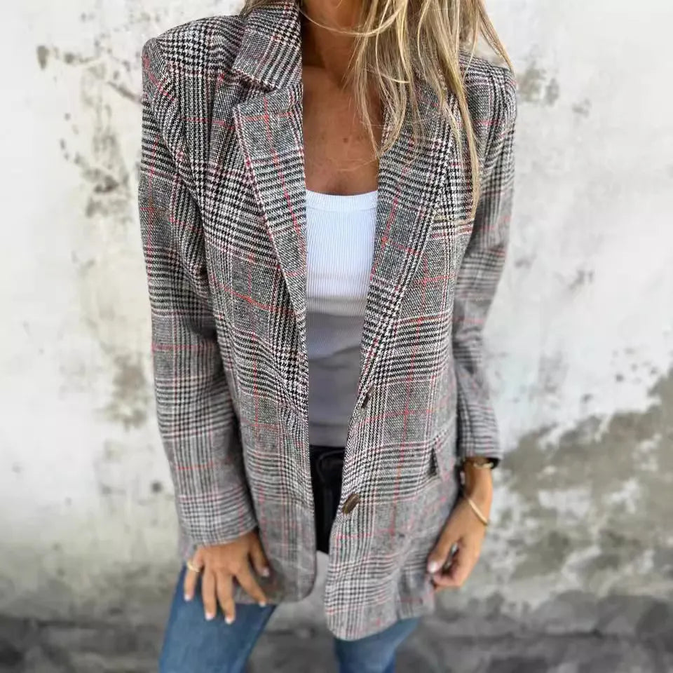 Stockholm Atelier™ - Casual Check Blazer with Lapels