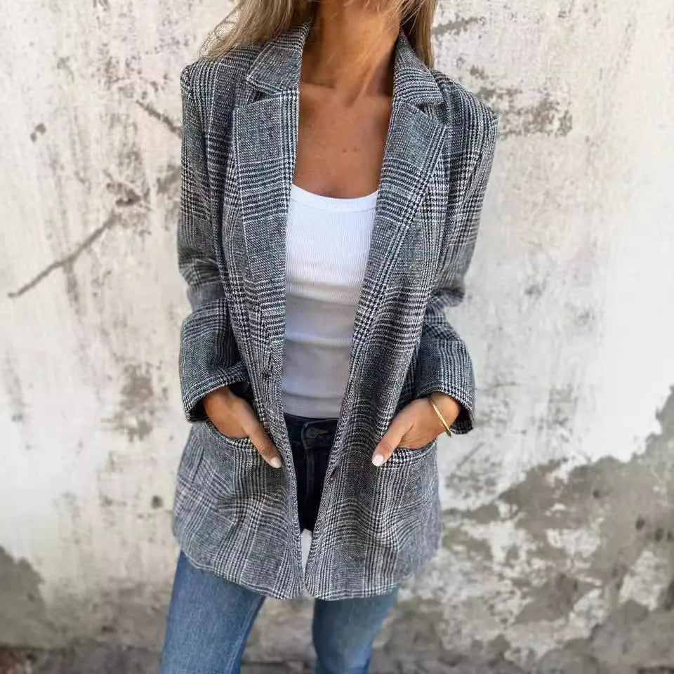 Stockholm Atelier™ - Casual Check Blazer with Lapels
